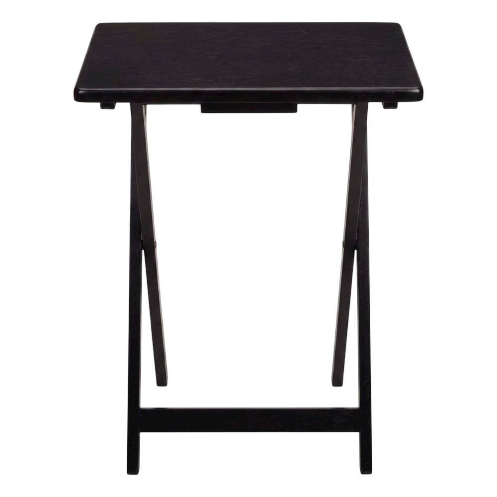 Left. FurniFact - Solid Wood TV Trays Set Of 4 With Storage Rack in Black Finish - Black.