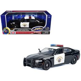 2023 Dodge Charger Pursuit Police Car "CHP" Black and White with Flashing Lights and Sounds 1/24 Model Car by Motormax