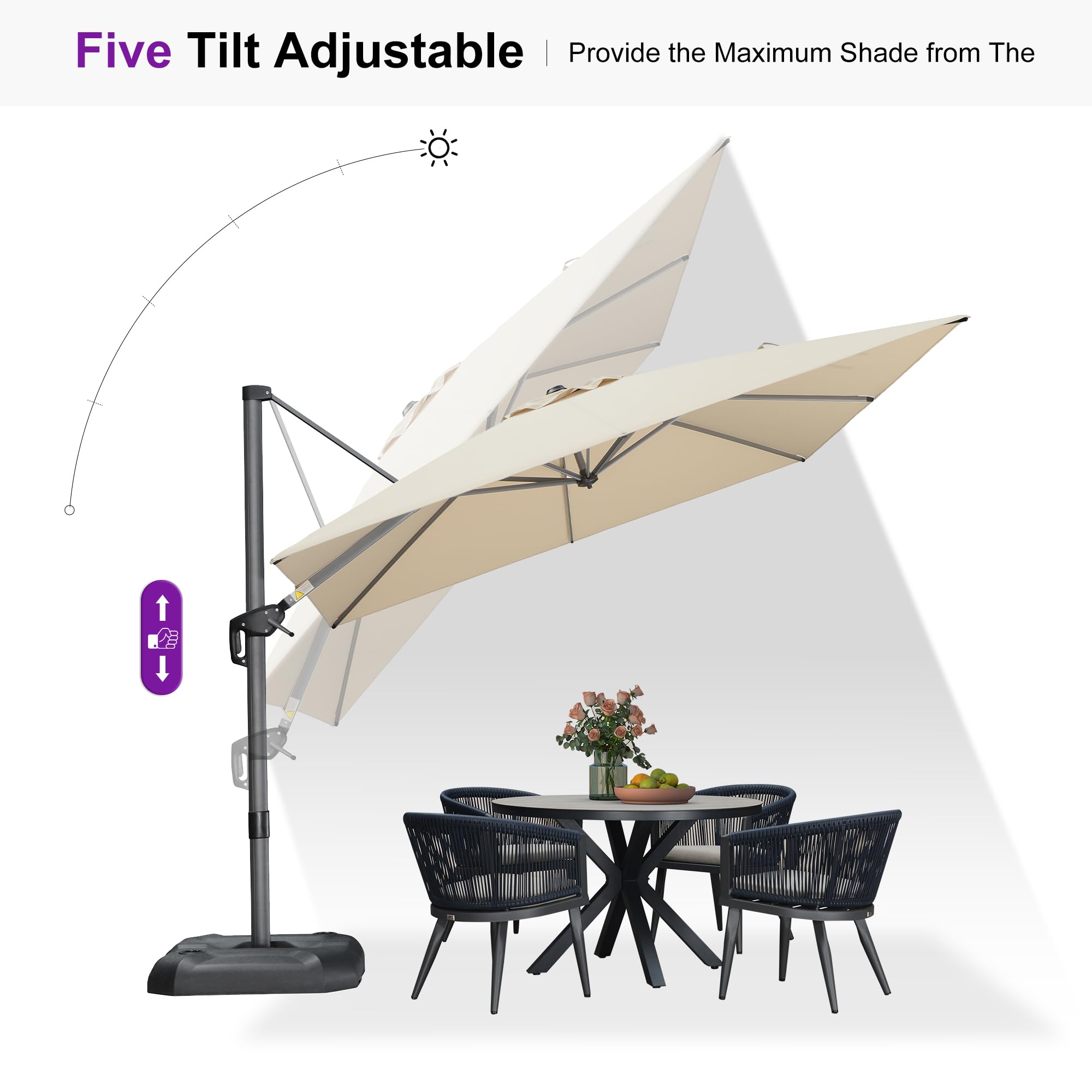 Five Tilt Adjustable  
Provide the Maximum Shade from The Sun