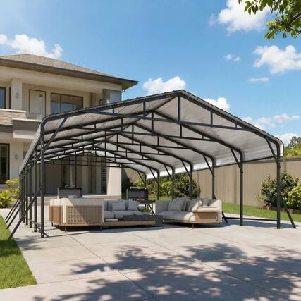 Front. U-HOMY - Outdoor Carport with Galvanized Steel Roof – All-Weather Shelter for Cars, Boats & Tractors - 20'x30'.