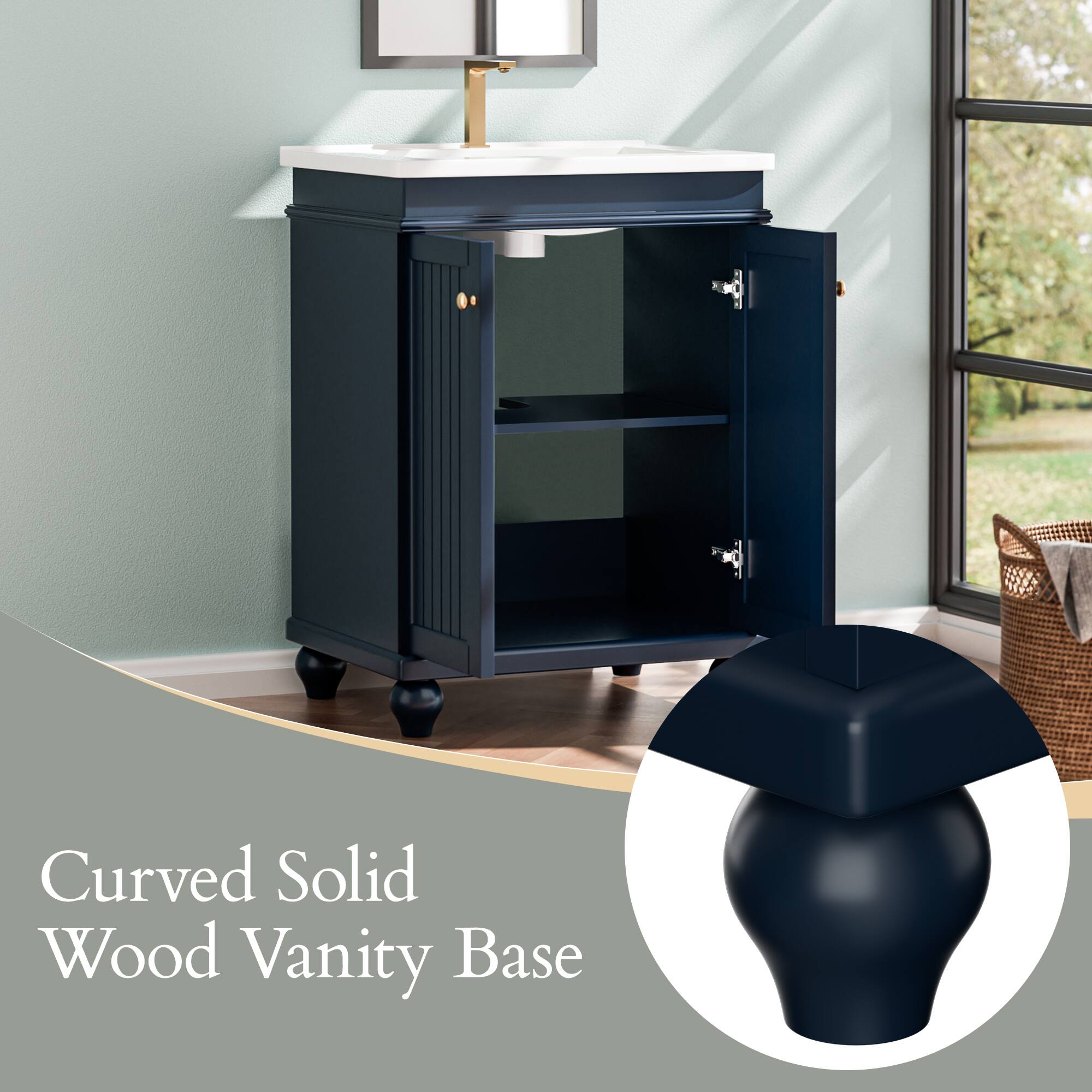 Curved Solid Wood Vanity Base