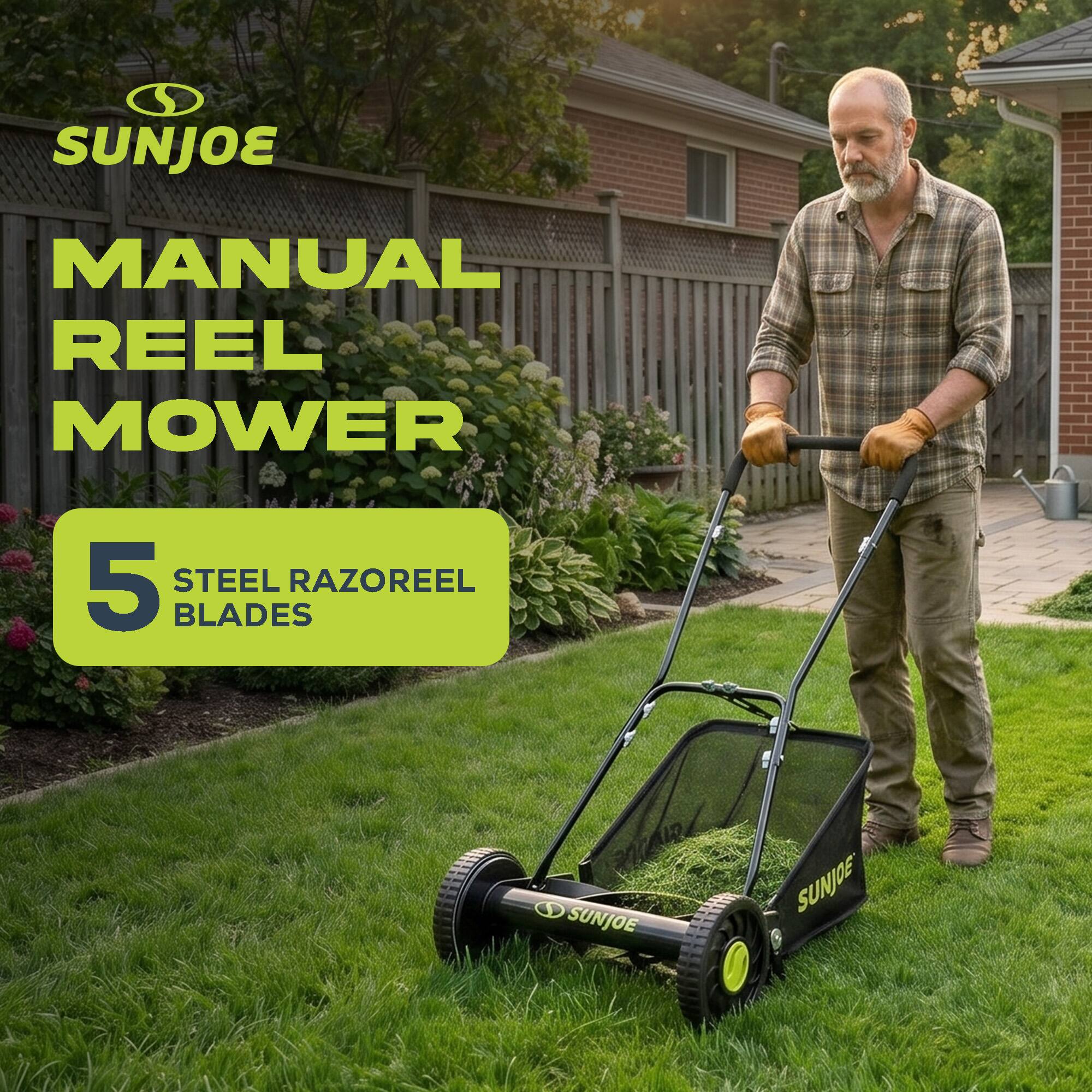 SUNJOE MANUAL REEL MOWER 5 STEEL RAZOREEL BLADES