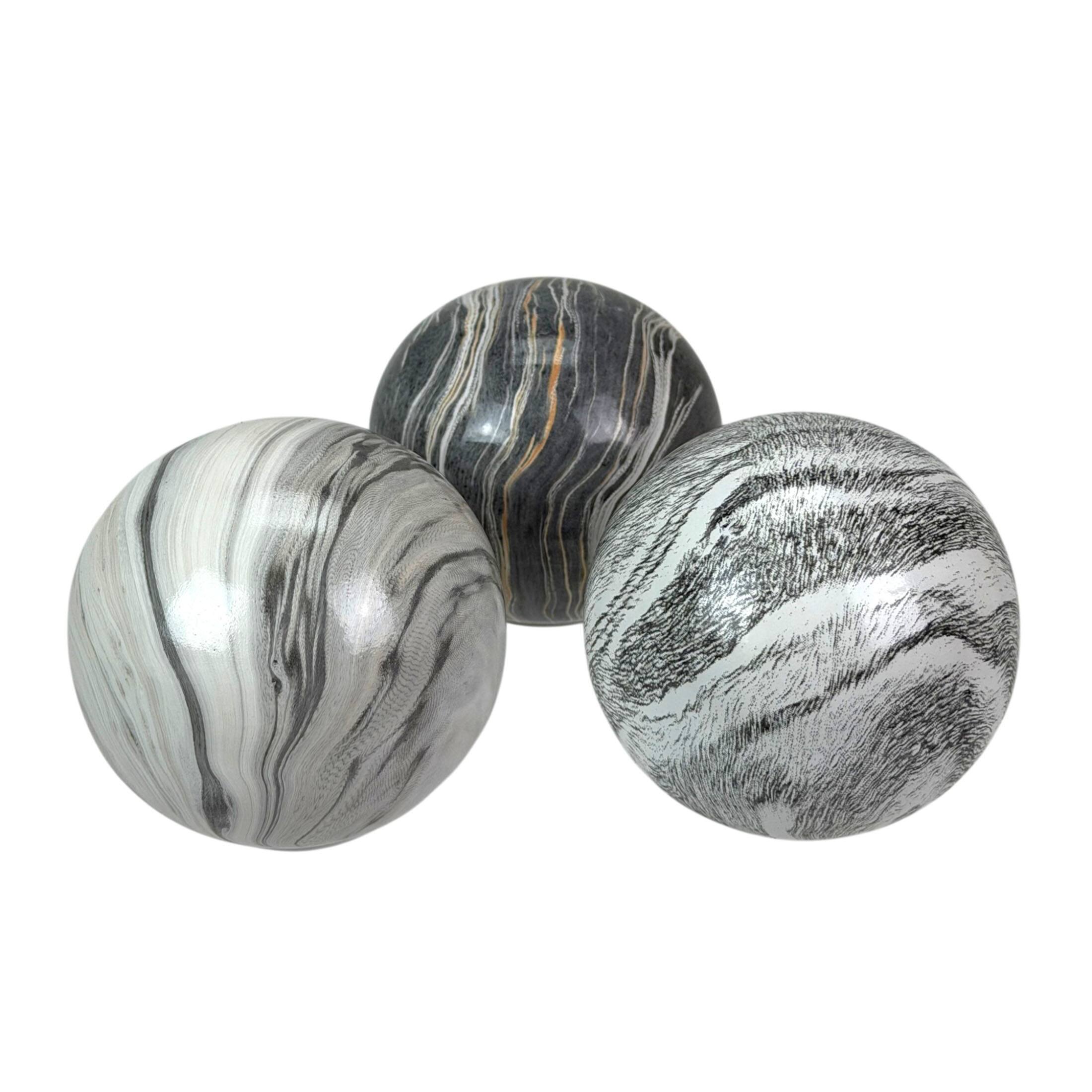 Alt View 1. Things2Die4 - Decorative Orb Set of 3 Grey Marbled Ceramic Spheres 4 in Tabletop Decor - Grey.