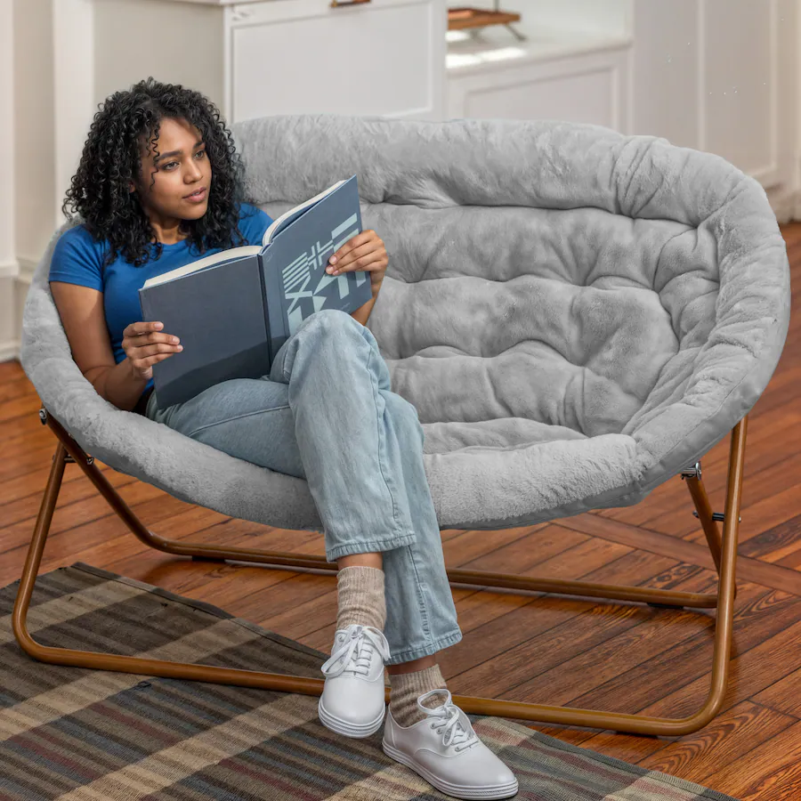 Emma + Oliver Janey Folding Double Saucer Chair with Steel Frame for ...