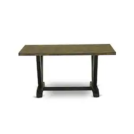 East West Furniture - V-Style Modern Dining Rectangle Kitchen Table Top with Stylish Legs - Brown