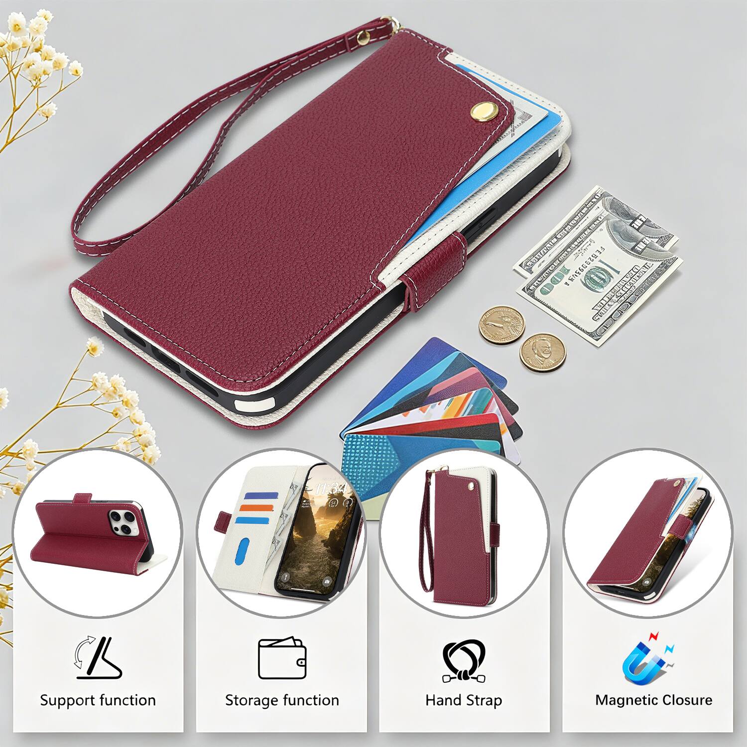 LME 2 CO P SOD I SSCN1 S n D eTe - Ge 11:34  
Support function  
Storage function  
Hand Strap  
Magnetic Closure