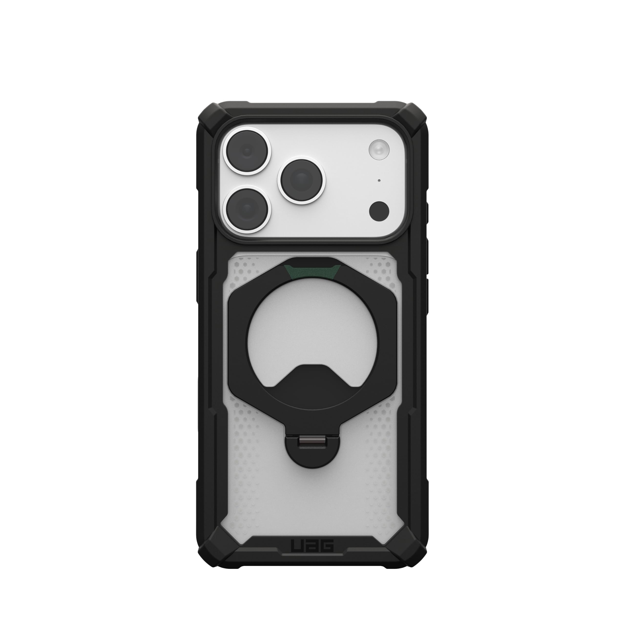 Alt View 3. UAG - iPhone 18 Pro Case/iPhone 17 Pro Case with 360 Kickstand, MagSafe & Camera Control Cover Button, Plasma XTE 360 - Black/Clear.