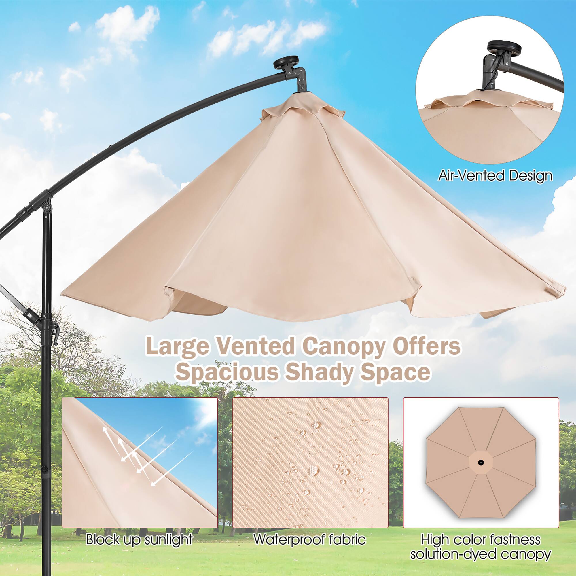 Air-Vented Design Large Vented Canopy Offers Spacious Shady Space Block up sunlight Waterproof fabric High color fastness solution-dyed canopy