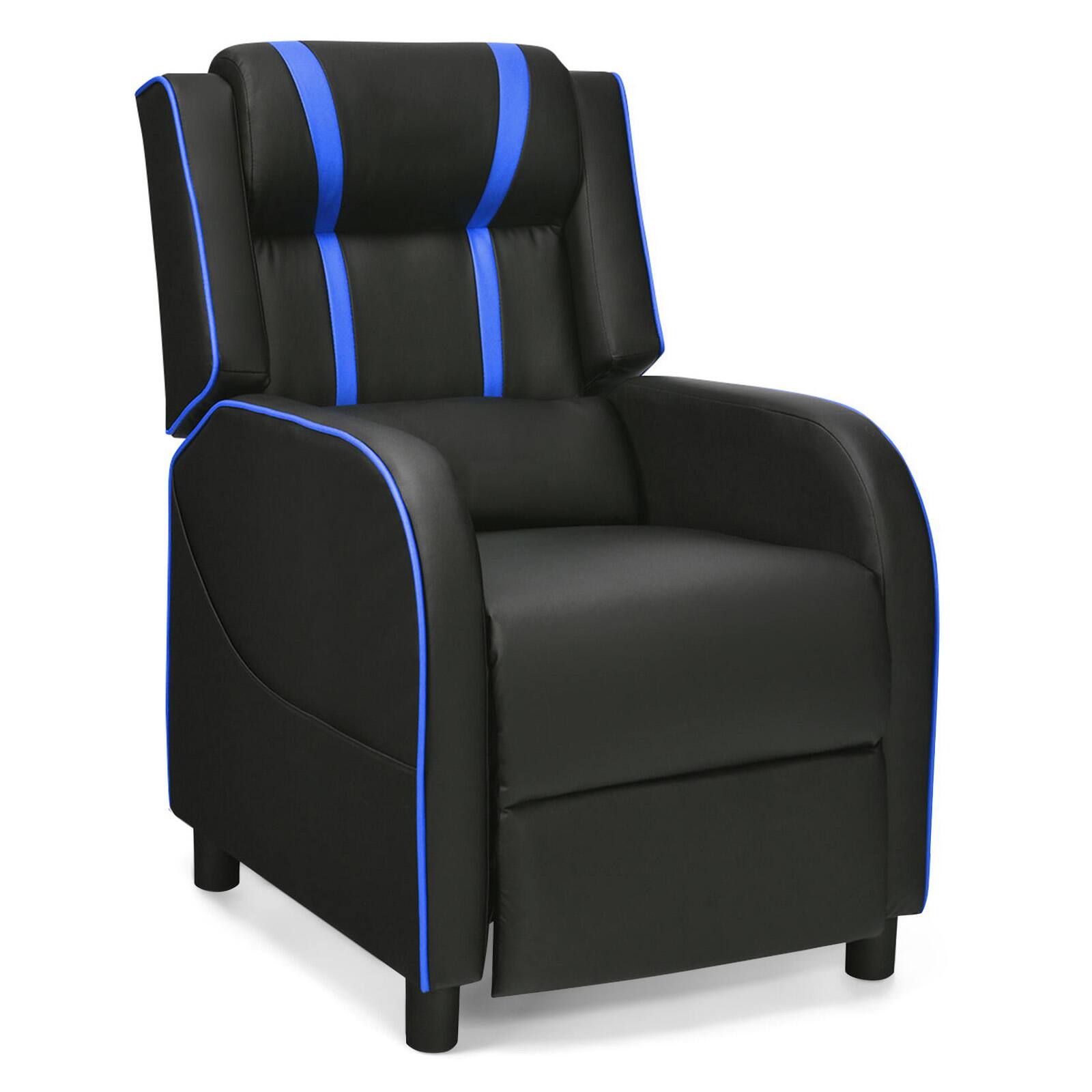 Front. Sugift - Massage Racing Gaming Single Recliner Chair - Blue.