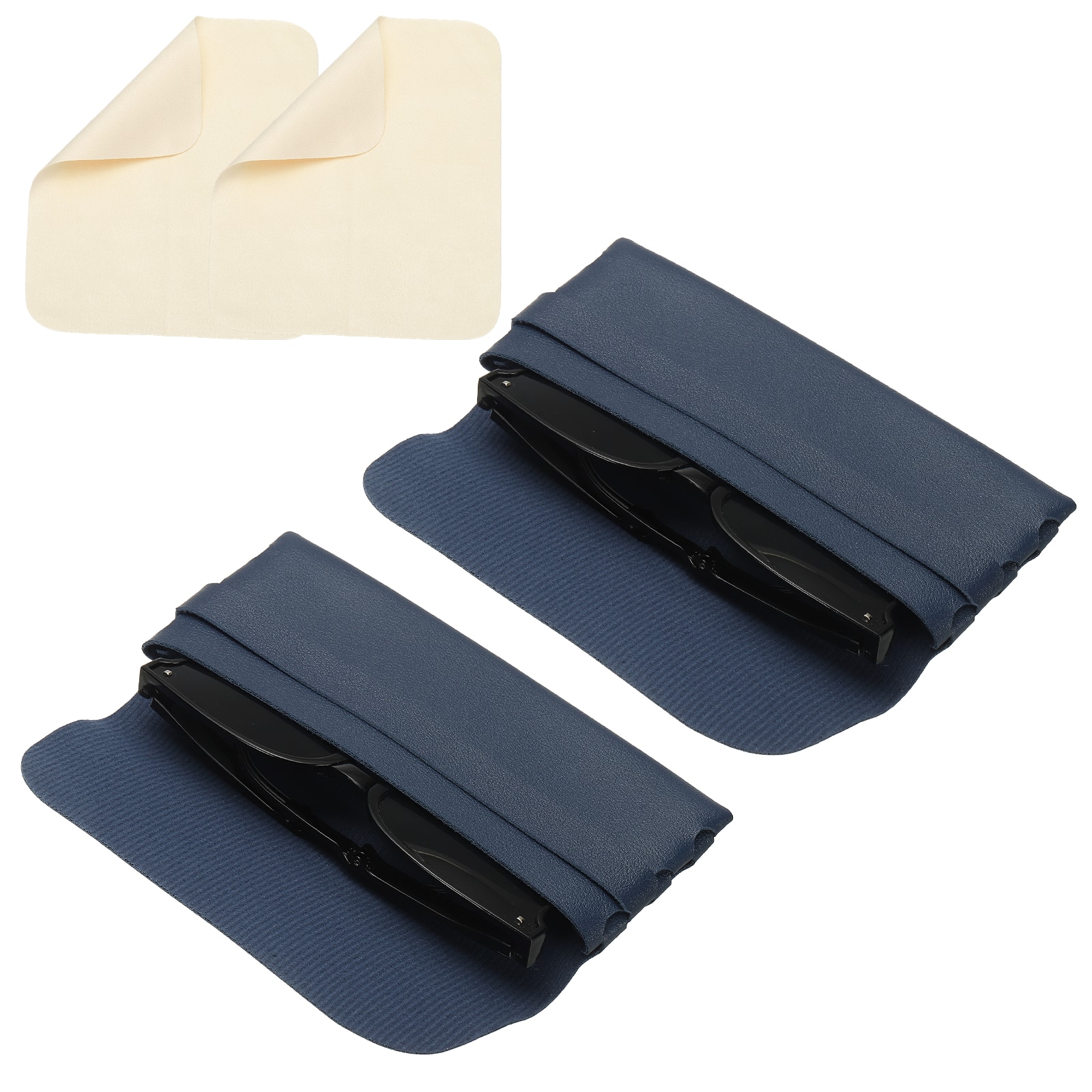 "Unique Bargains - 2pcs Soft Leather Eyeglass Case 6.7x3.1x1"" Reading Pouch with Cleaning Cloth - Dark Blue" price history on PriceWatchPro