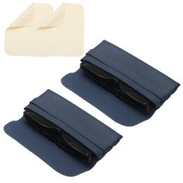 Unique Bargains - 2pcs Soft Leather Eyeglass Case 6.7x3.1x1" Reading Pouch with Cleaning Cloth - Dark Blue