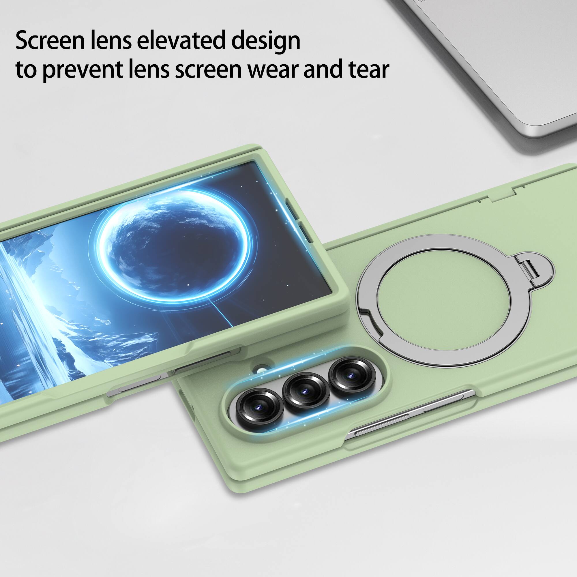 Screen lens elevated design to prevent lens screen wear and tear