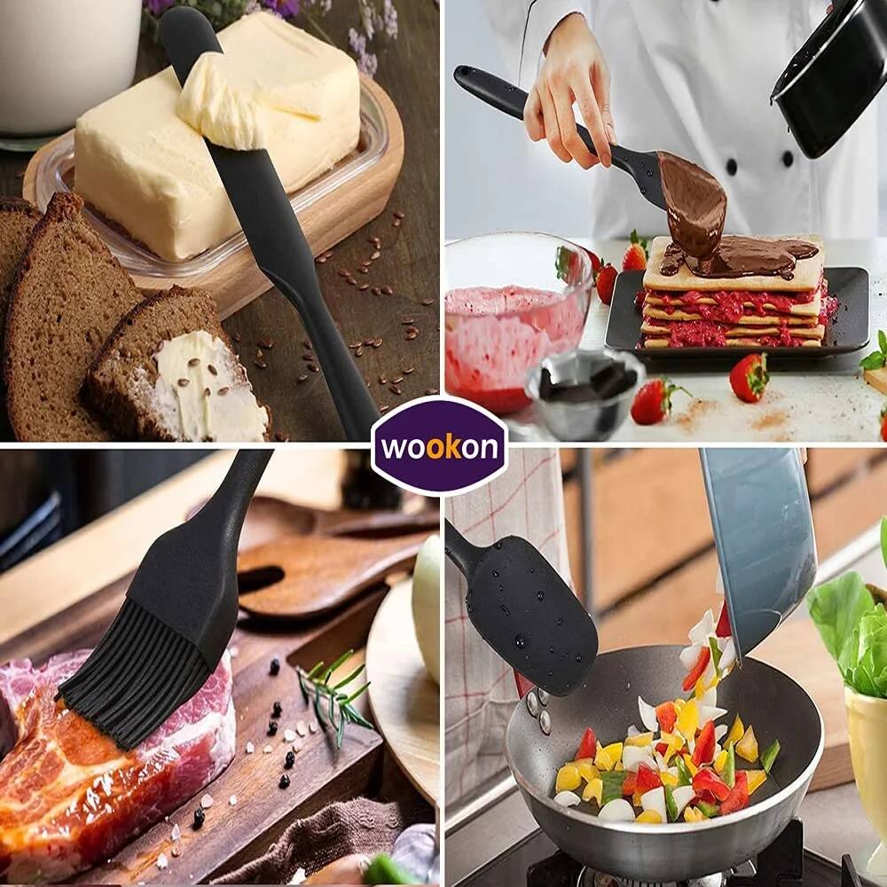 Alt View 1. MOVSSOU - Silicone Spatula Set of 6 Heat Resistant Nonstick - Black.