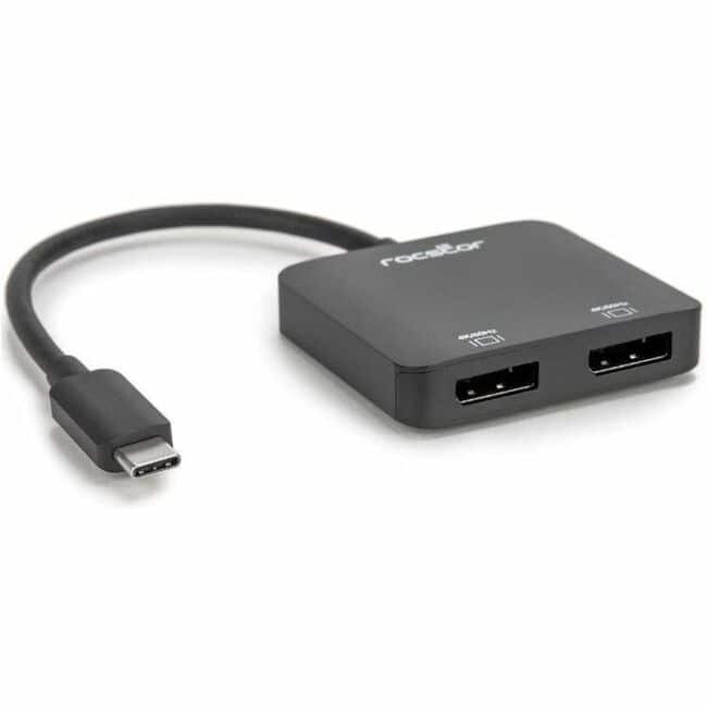 Rocstor - USB-C to Dual DisplayPort Adapter - 4K/60Hz - 1 x USB Type C - Male - 2 x DisplayPort 1.4 Digital Audio/Video - Black