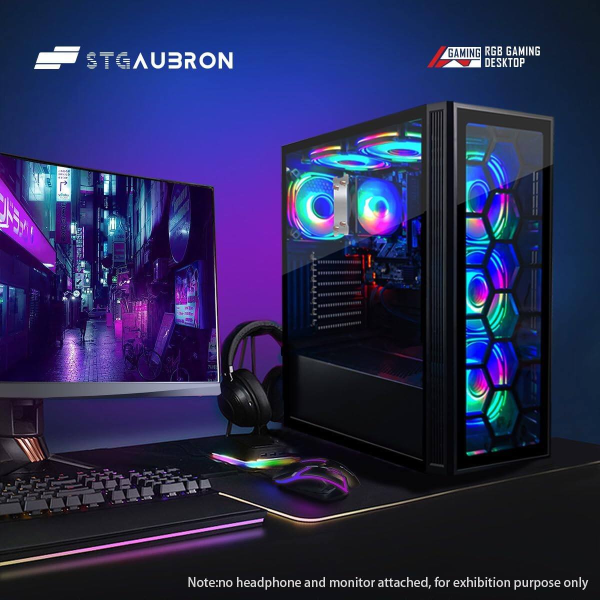 STGAUBRON GAMING RGB GAMING DESKTOP | Note: no headphone and monitor attached, for exhibition purpose only