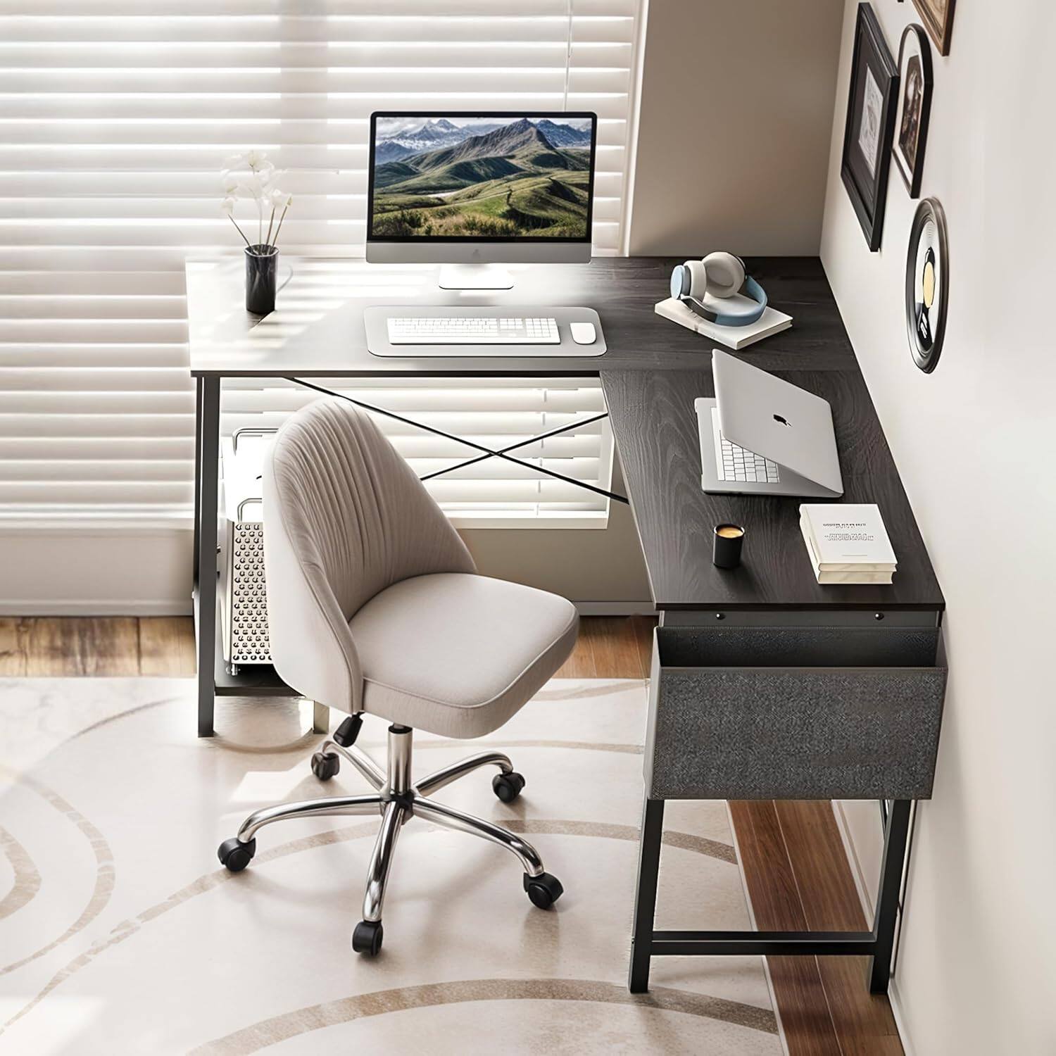 Left. AOITUN - L Shaped Desk - 50 Inch Gaming Desk PC Table with CPU Stand Side Bag for Home Office Dorm Sturdy Writing Workstation - Black.