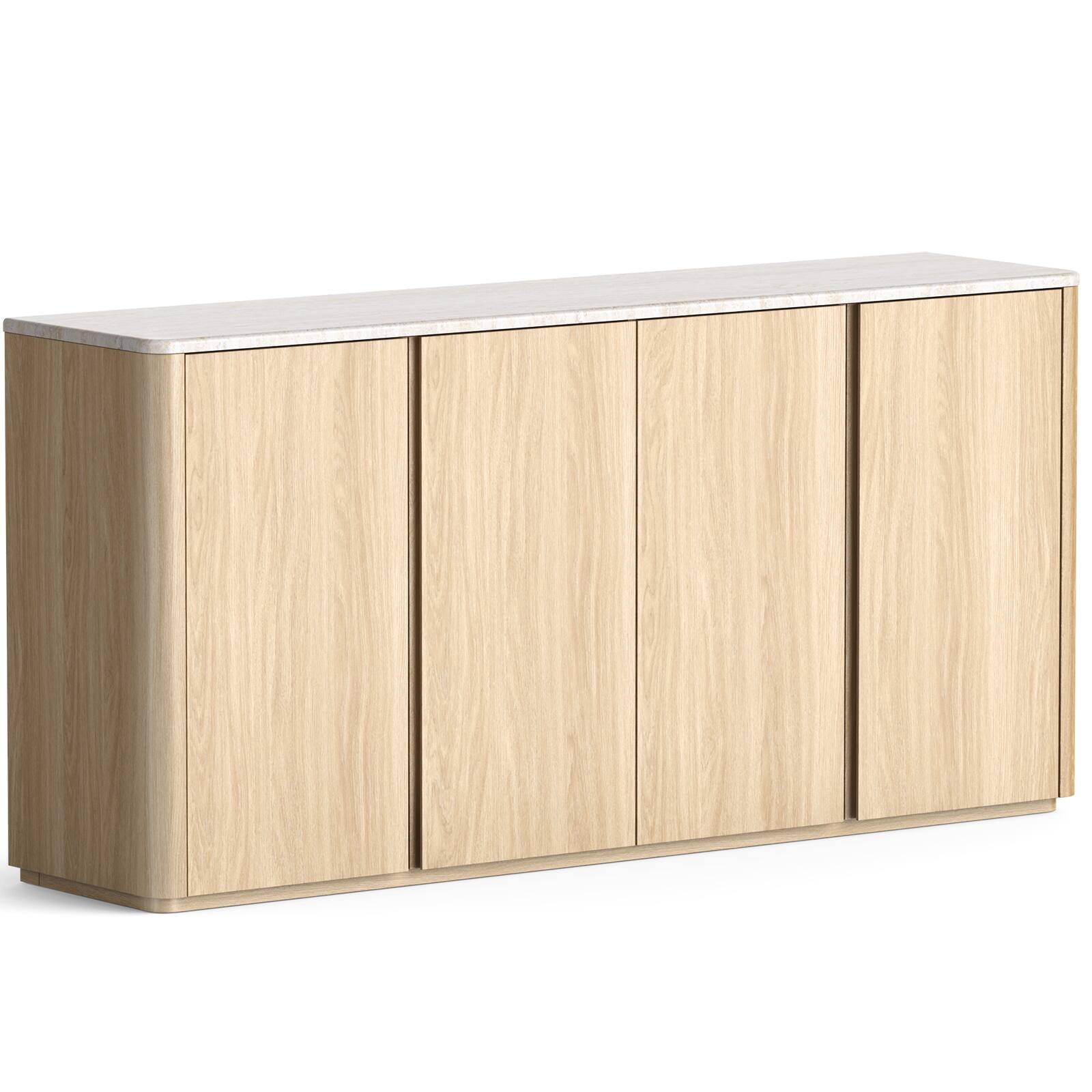 Alt View 5. ModernMate - 67"W Modern Sideboard Buffet Cabinet Faux Travetine Kitchen Dining Storage with 4 Cabinets & Adjustable Shelves - Natural Oak.