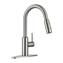 3-Spray Patterns Single Handle Pull Down Sprayer Kitchen Faucet with Detachable Brush and Deckplate