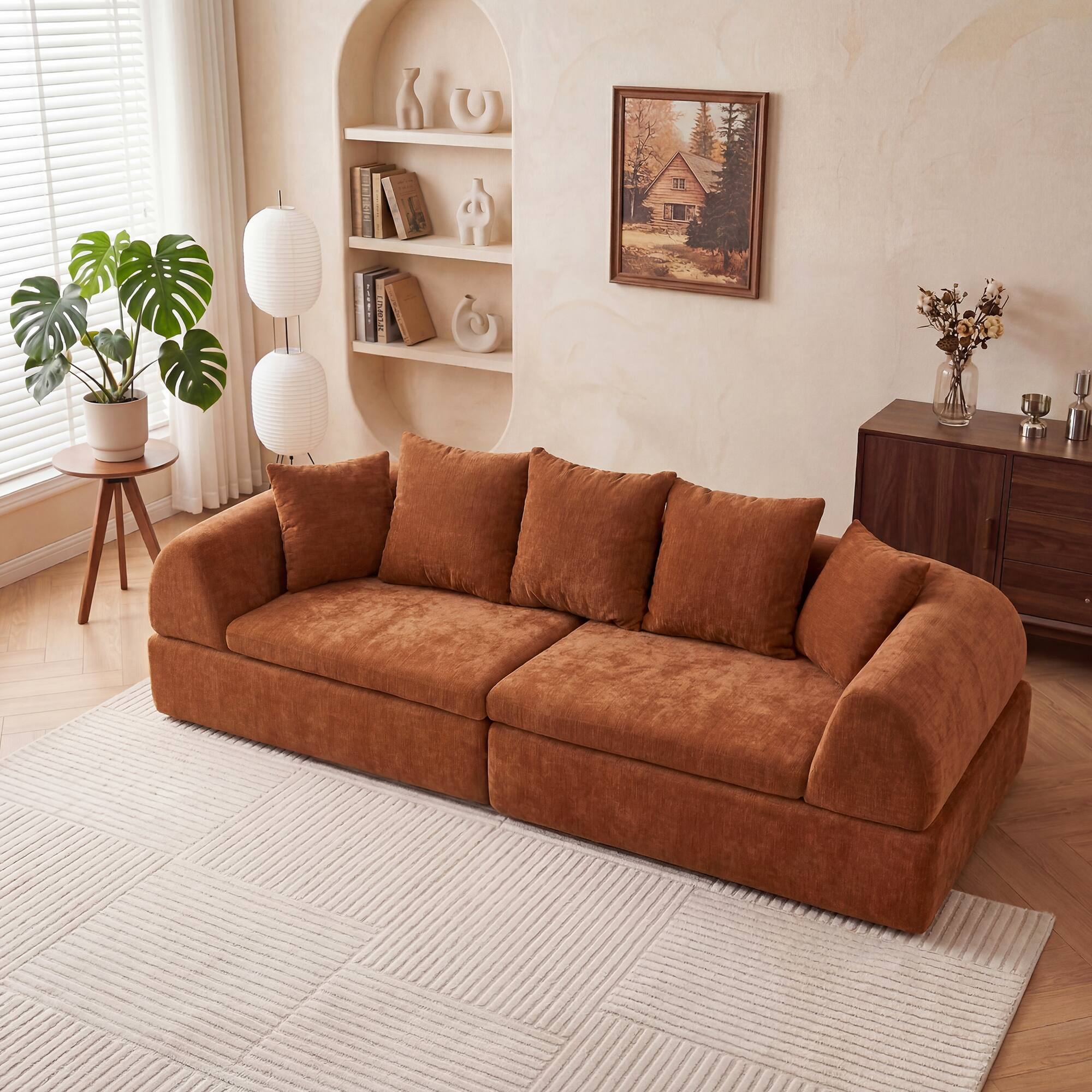 Angle. Anysun - Cloud Modular Sectional Sofa - Shape Boneless Couch & Deep Fluffy Seat, No Assembly Required for Living Room Bedroom - Orange.