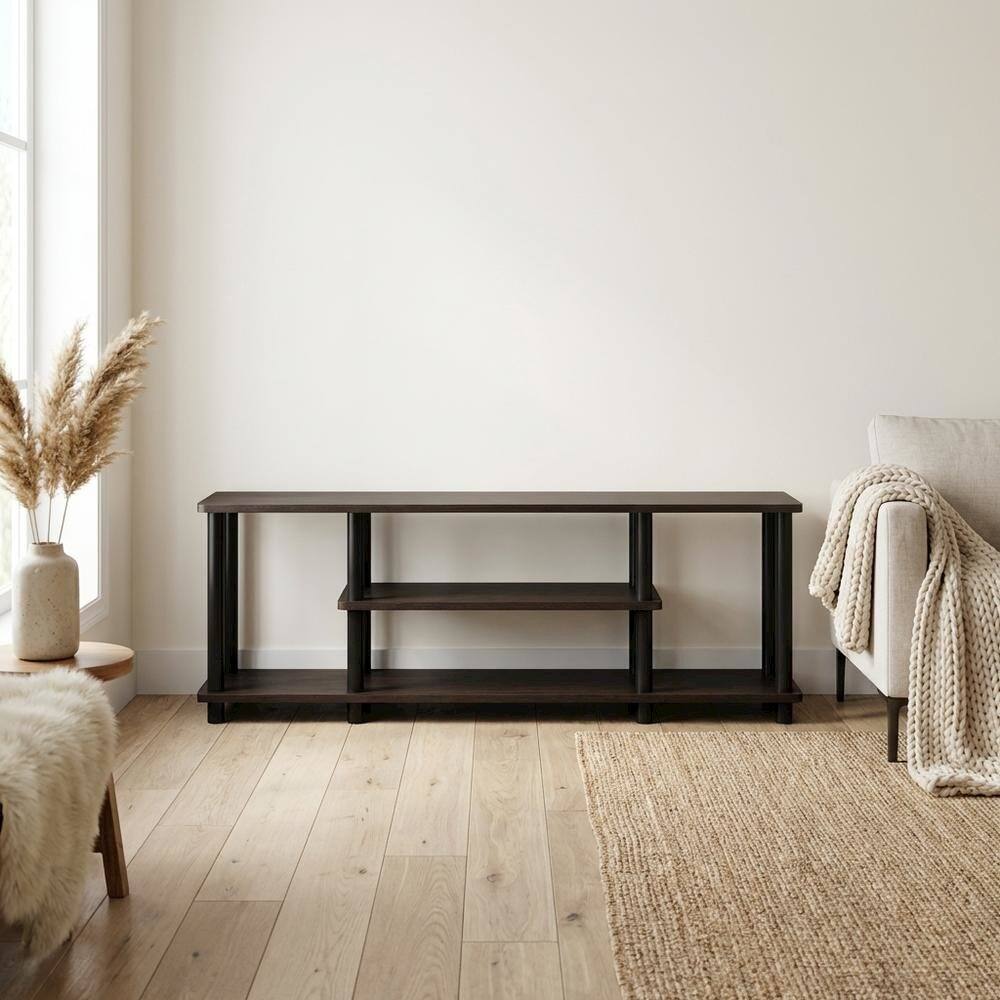 Alt View 2. FurniFact - Walnut TV Stand with 3-Tier Open Storage and Modern Design - Brown.