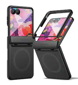 SURITCH - Slim Magnet Case for Samsung Galaxy Z Flip 8 with Hinge Protection, Compatible with MagSafe & Built-in Screen Protector - Aurora Black