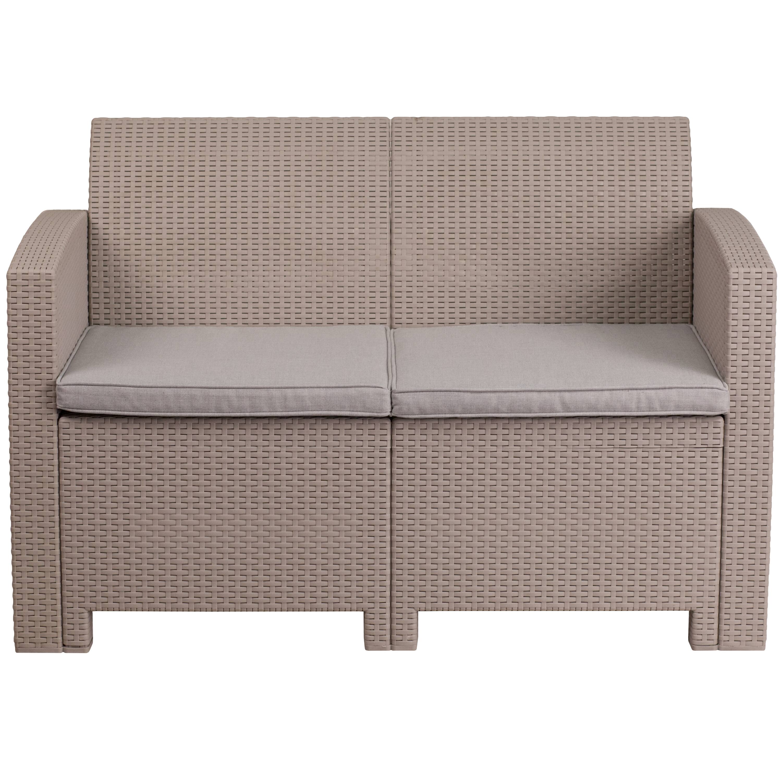 Alt View 4. Emma + Oliver - Faux Rattan Loveseat with All-Weather Cushions - Light Gray.