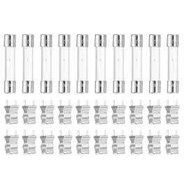 Unique Bargains - Glass Tube Fuses, 6x30mm 2A 250V Slow Fast Blow Glass Cartridge Tube Fuse with 20pcs Safety Clip 10pcs