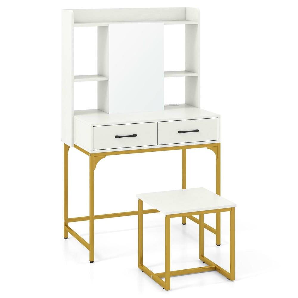 Alt View 2. Kadyn - Vanity Desk - Storage Drawers, Built-In Charging Station, Multifunctional Dressing Table - White - White.
