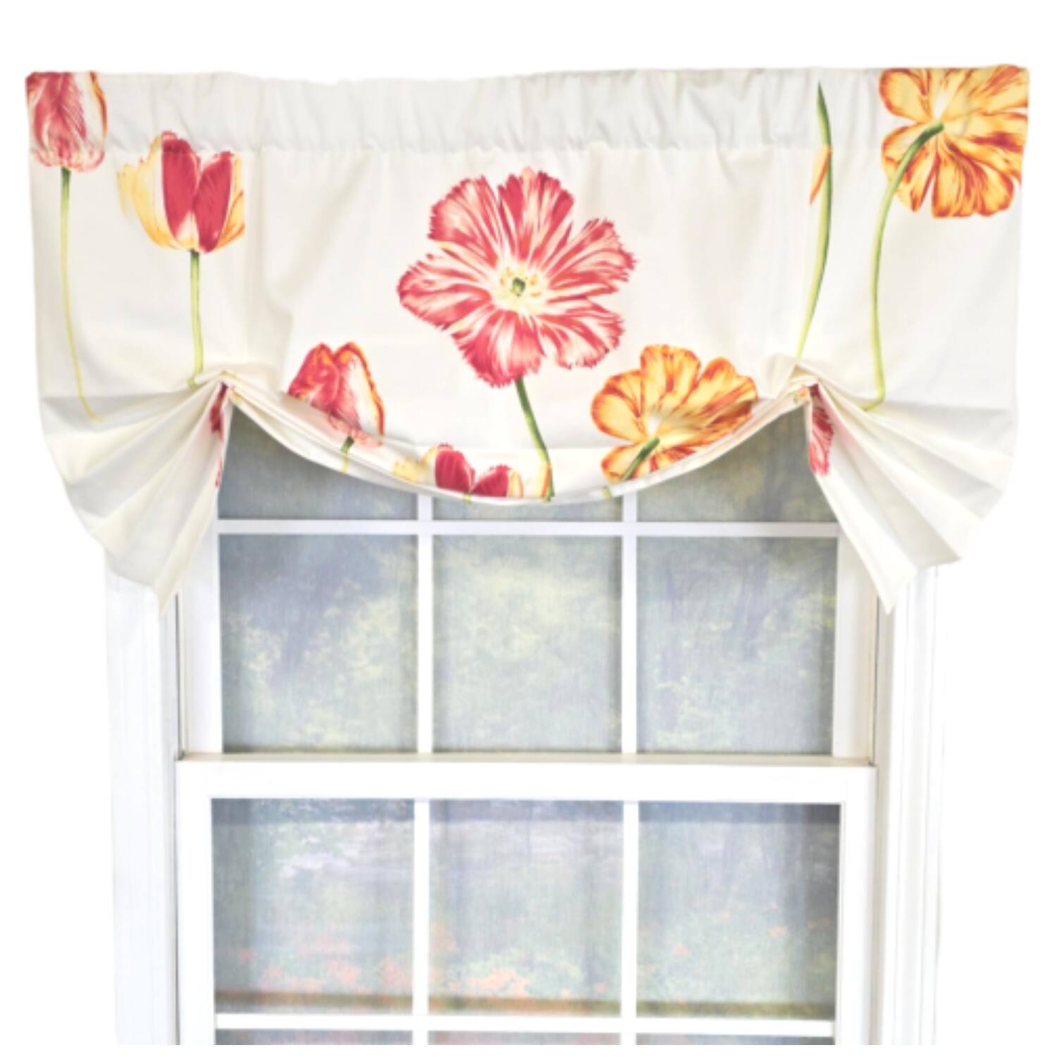 Front. RLF Home - RLF Home 100% Cotton La Tulipe Butterfly With Poly/Cotton lining Rod Pocket Valance 50" x 16" White - White.