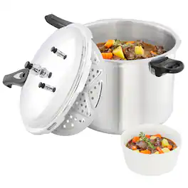 MegaChef - 11.5 Quart Induction and Stovetop Pressure Cooker with Steamer - Silver