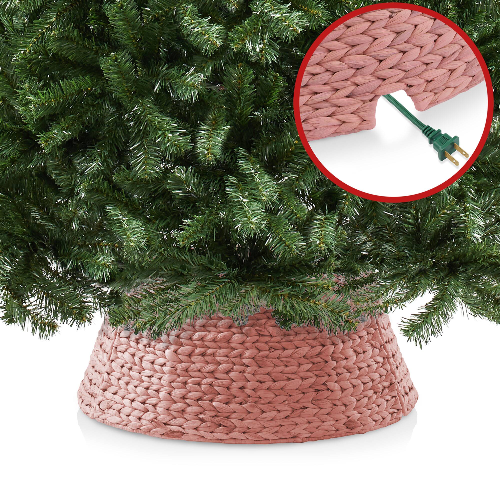 Alt View 3. Casafield - Water Hyacinth Christmas Tree Collar with Cord Cut Out - Pink.