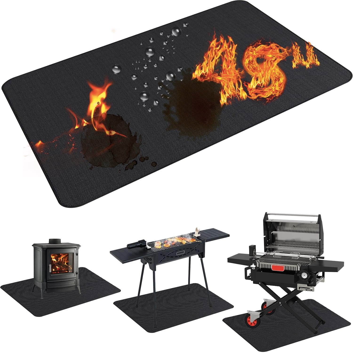 Reds Spade - Grill Mats For Outdoor Fits Grills Smokers Griddles And Charcoal Flat Top Deck Patio Protector 【Powerful Pr - 48x36