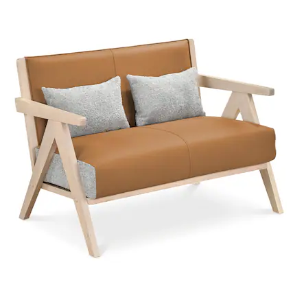 Front. Costway - Costway Loveseat Sofa for Small Spaces Artificial Leather Armchair with Throw Pillows - Brown.