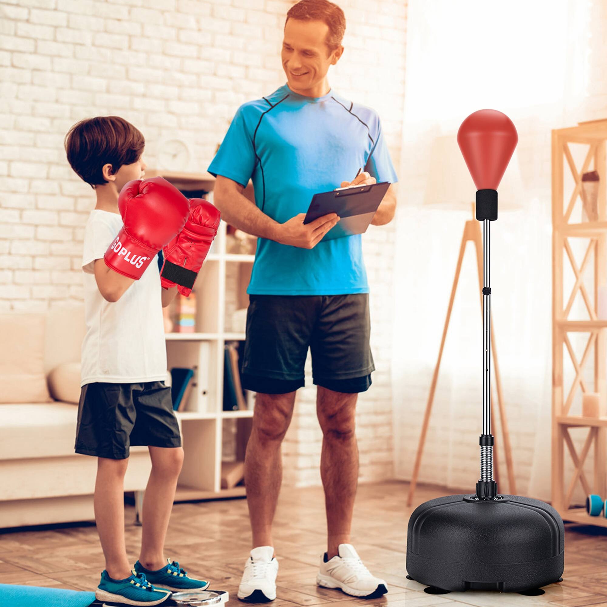Alt View 9. Costway - Costway Freestanding Punching Bag with Stand Boxing Gloves for Adult Kids Adjustable - Black/Red.