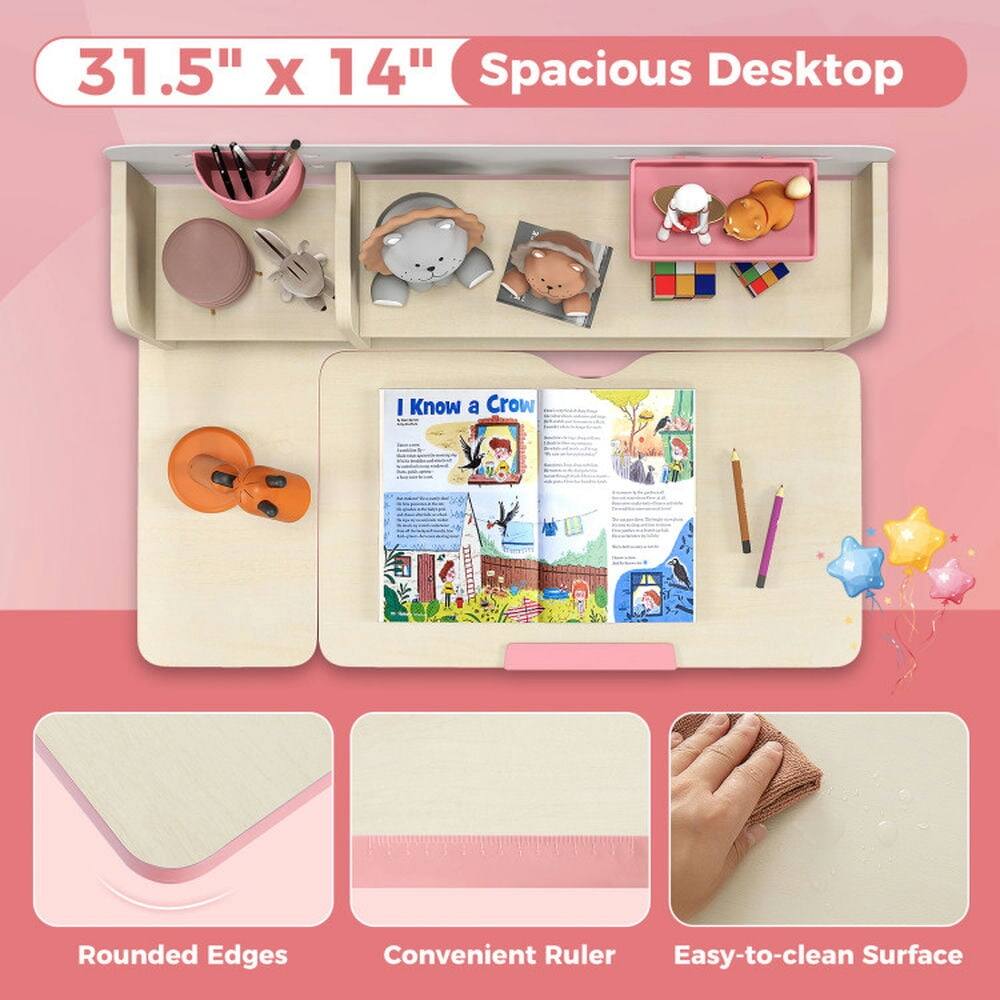 31.5" x 14" Spacious Desktop  
I Know a Crow!  
HIWITEE  
Rounded Edges  
Convenient Ruler  
Easy-to-clean Surface