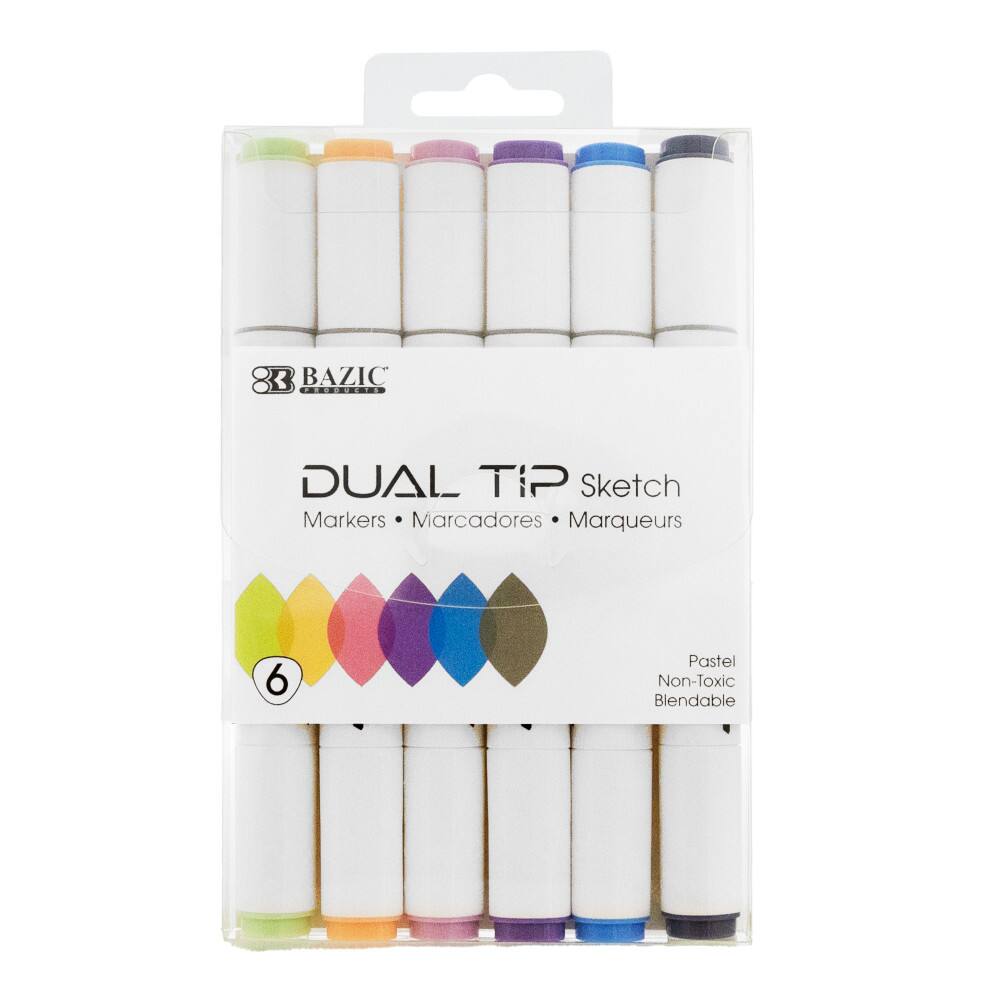 83 BAZIC DUAL TIP Sketch Markers  
Marcadores Marqueurs  
6 Pastel Non-Toxic Blendable