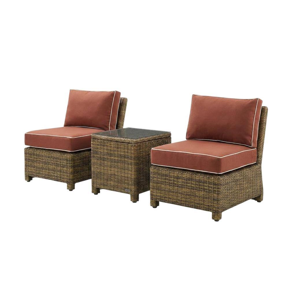 Front. Crosley Furniture - Bradenton 3Pc Armless Wicker Outdoor Chair Set - Side Table & 2 Armless Chairs - Sangria.