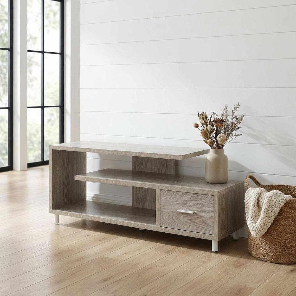 Alt View 1. FurniFact - White Honeycomb Particle Board TV Stand with Shelves for up to 65-Inch TVs - White.