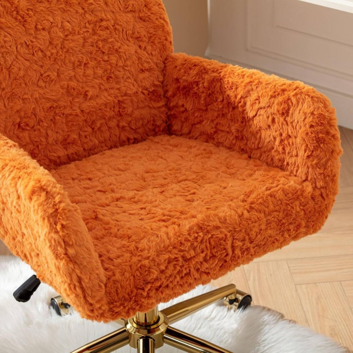 Alt View 1. HTUTWOO - Faux Fur Desk Chair - Comfortable & Adjustable Swivel Office Chair with Wheels and Armrest for Home Office,Vanity - Orange.