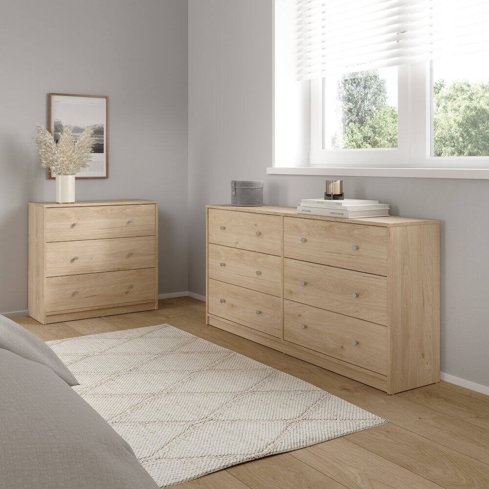 Back. Tvilum - 3-Piece Bedroom Set - 6 Drawer Double Dresser And Chest Set Of 2 - Brown.