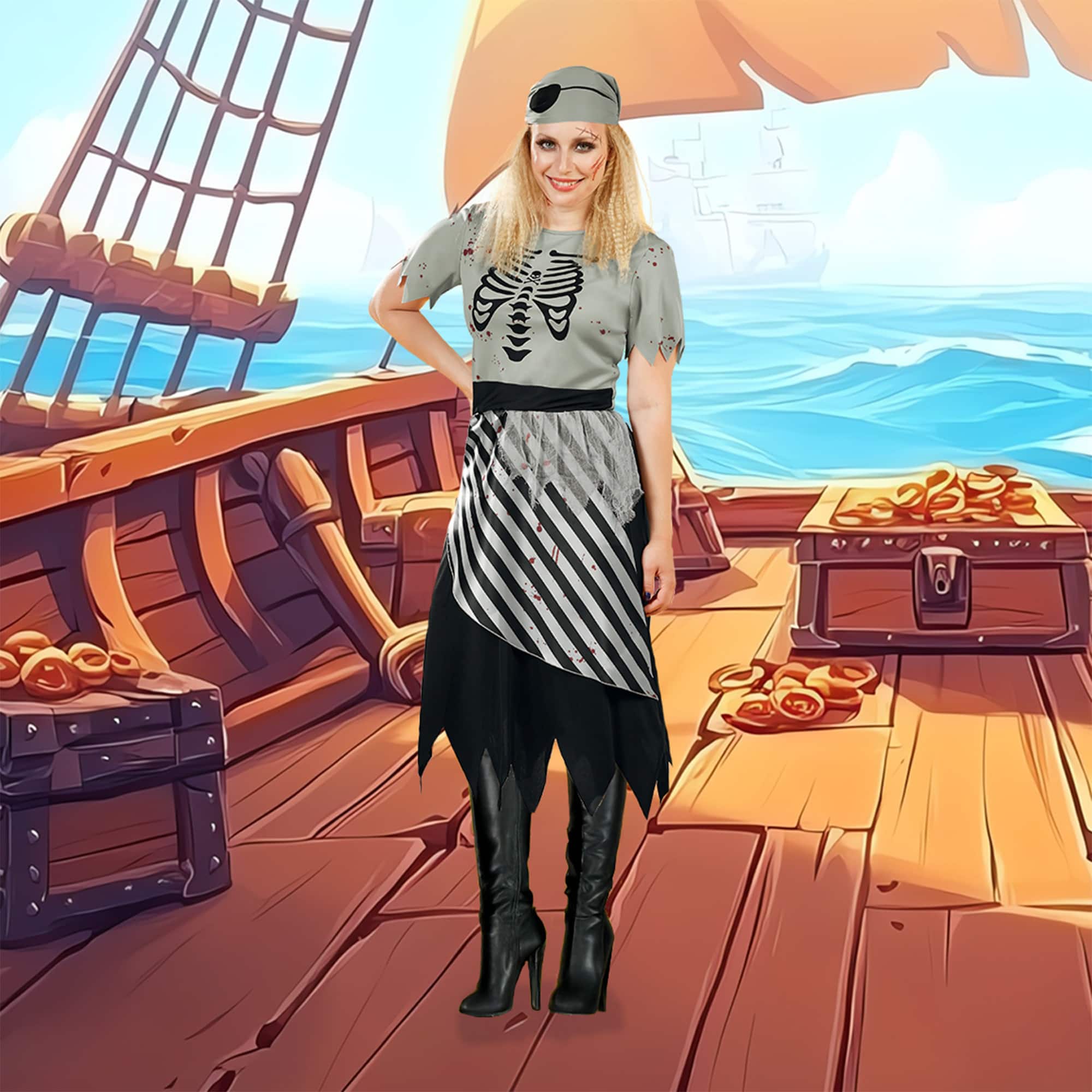 Northlight - and Gray Pirate Women Adult Halloween Costume - Small - Black