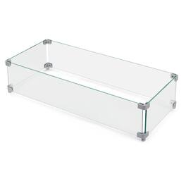 Nuu Garden - Rectangular Fire Pit Wind Guard, Tempered Glass with Polished Aluminum Brackets - Transparent