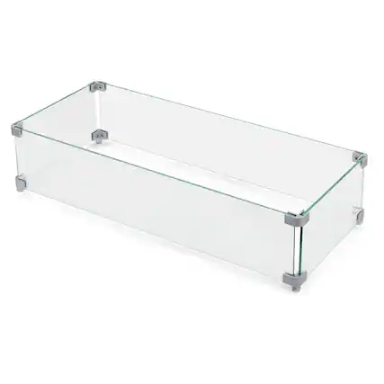 Front. Nuu Garden - Nuu Garden Rectangular Fire Pit Wind Guard, Tempered Glass with Polished Aluminum Brackets - Transparent.