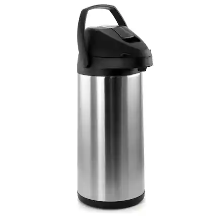 Front. MegaChef - MegaChef 5L Stainless Steel Airpot Hot Water Dispenser for Coffee and Tea - Silver and Black.