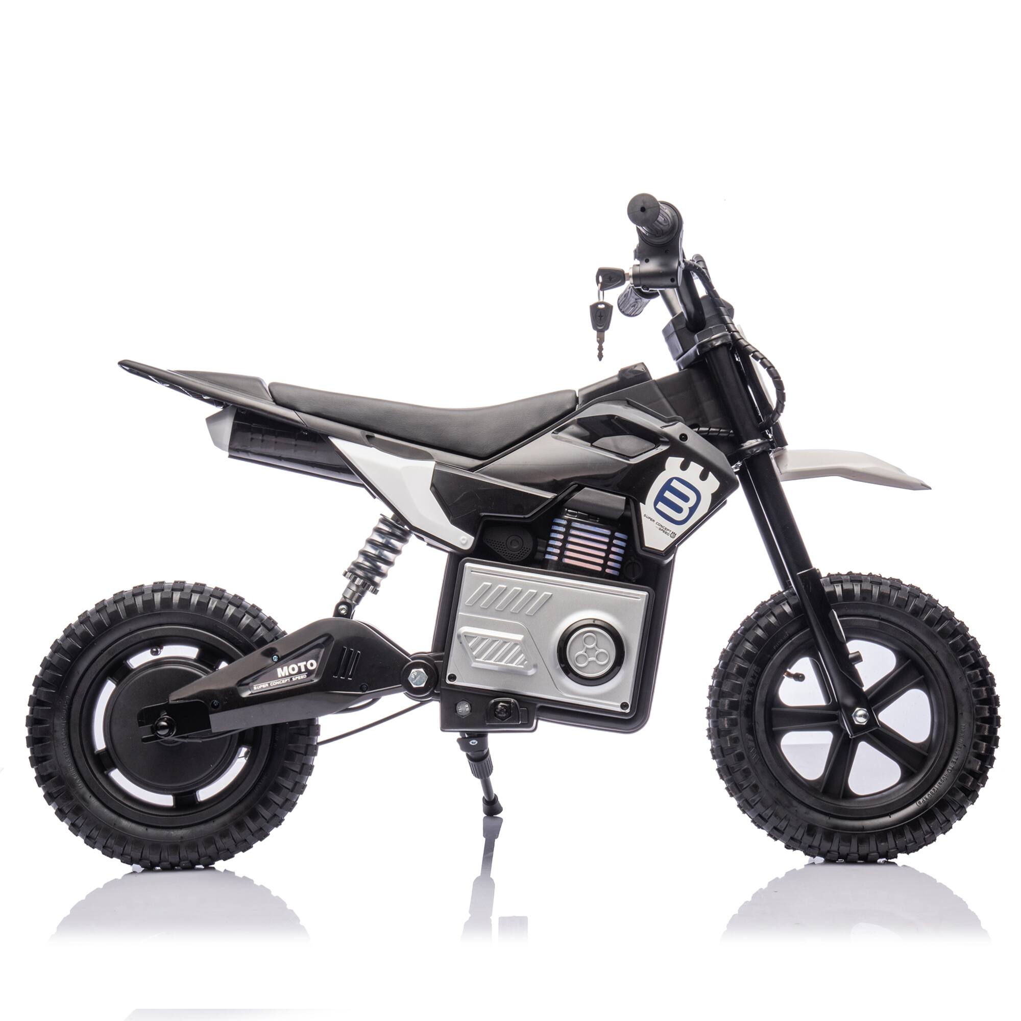 Alt View 10. ELEMENT ACE - 24V Electric Ride-On Motocross Motorcycle for Kids with 200W Motor, LED Lights, Bluetooth Music, and Adjustable Speeds - Black.