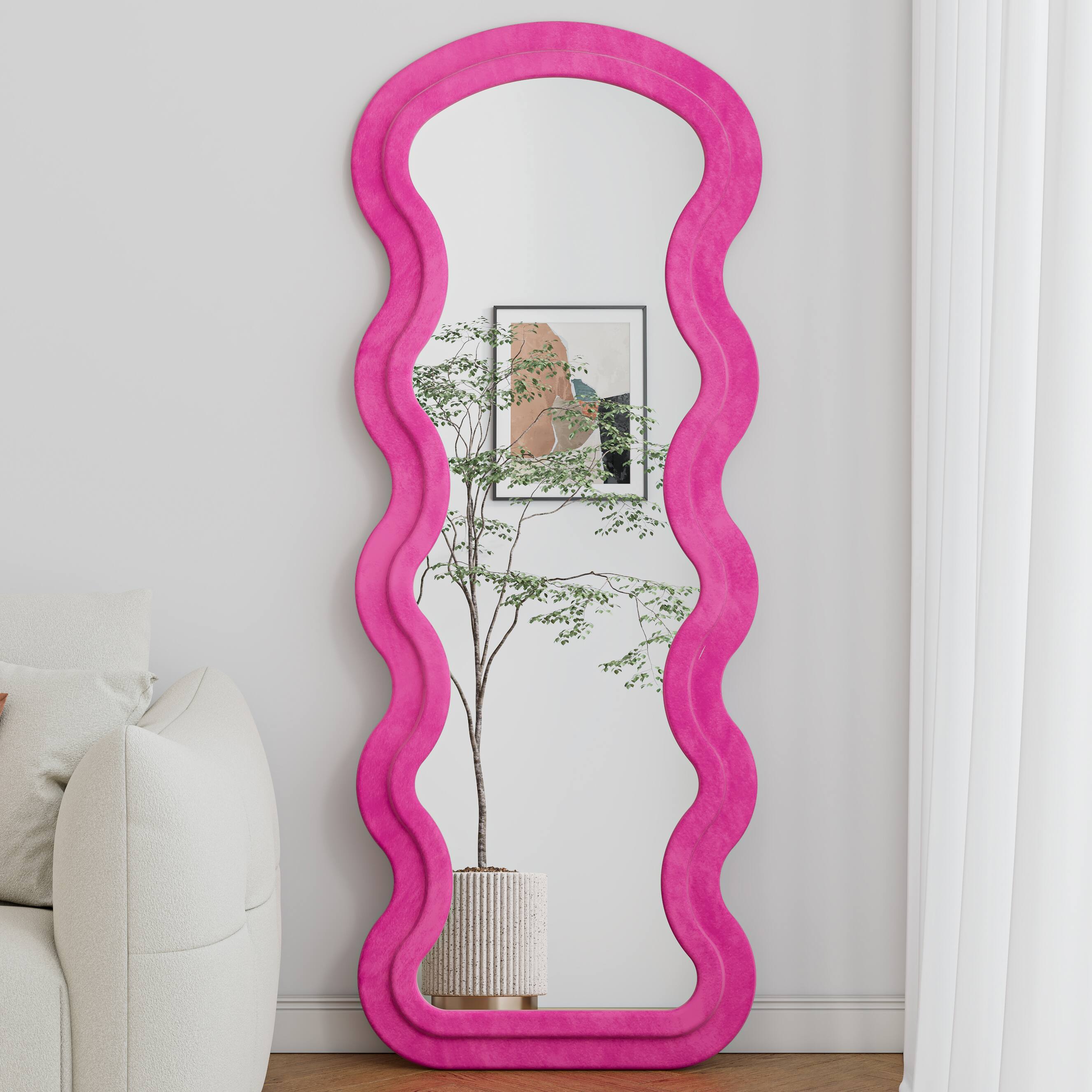 Alt View 1. PAIHOME - Flannel Full Length Mirror, Wavy 63x24 Inches Floor Mirror for Bedroom Entryway, Hanging or Against the Wall - Rose.