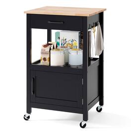 Gymax - Rolling Kitchen Island Kitchen Cart w/ Rubber Wood Top Drawer - Black