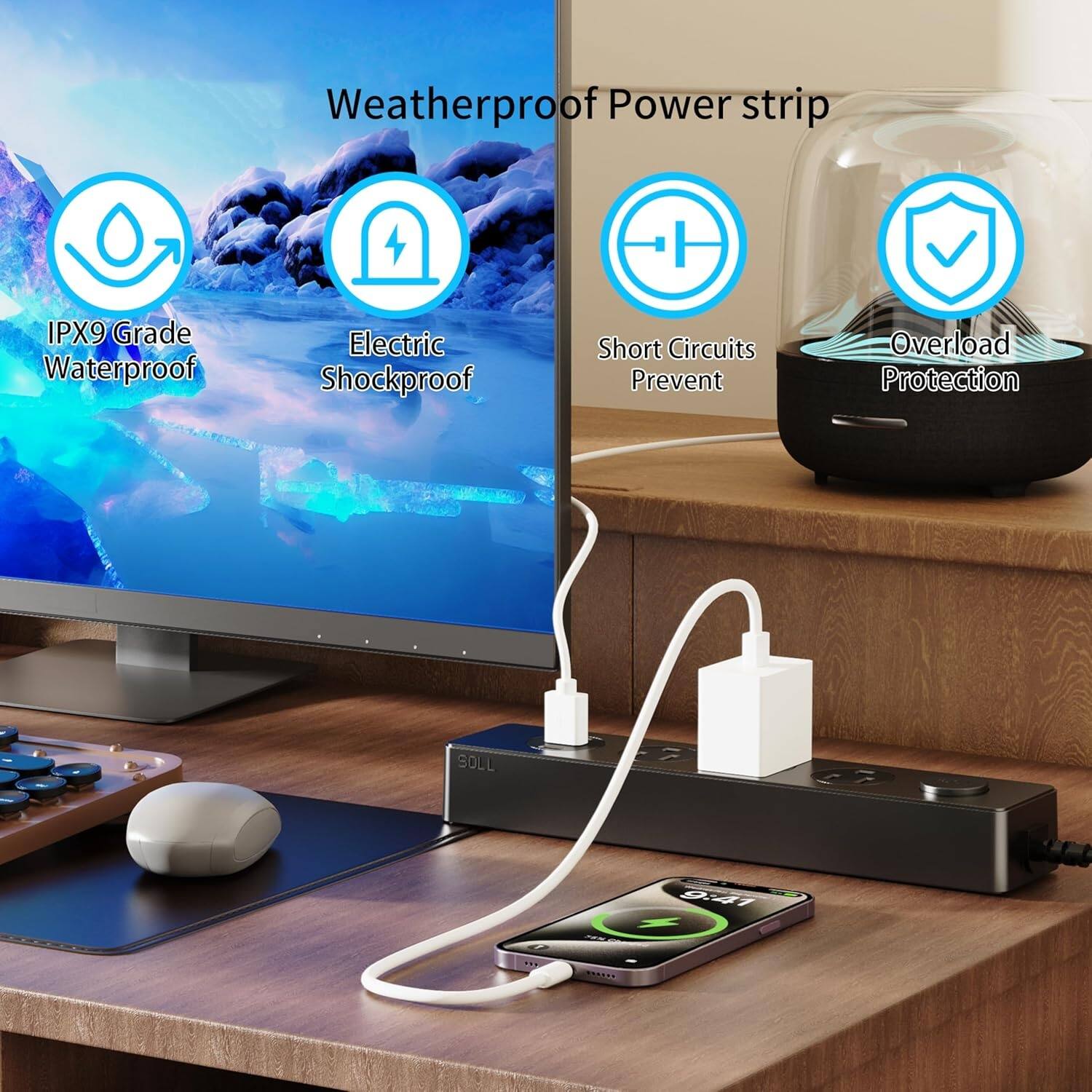 Weatherproof Power Strip

- IPX9 Grade Waterproof
- Electric Shockproof
- Short Circuits Prevent
- Overload Protection