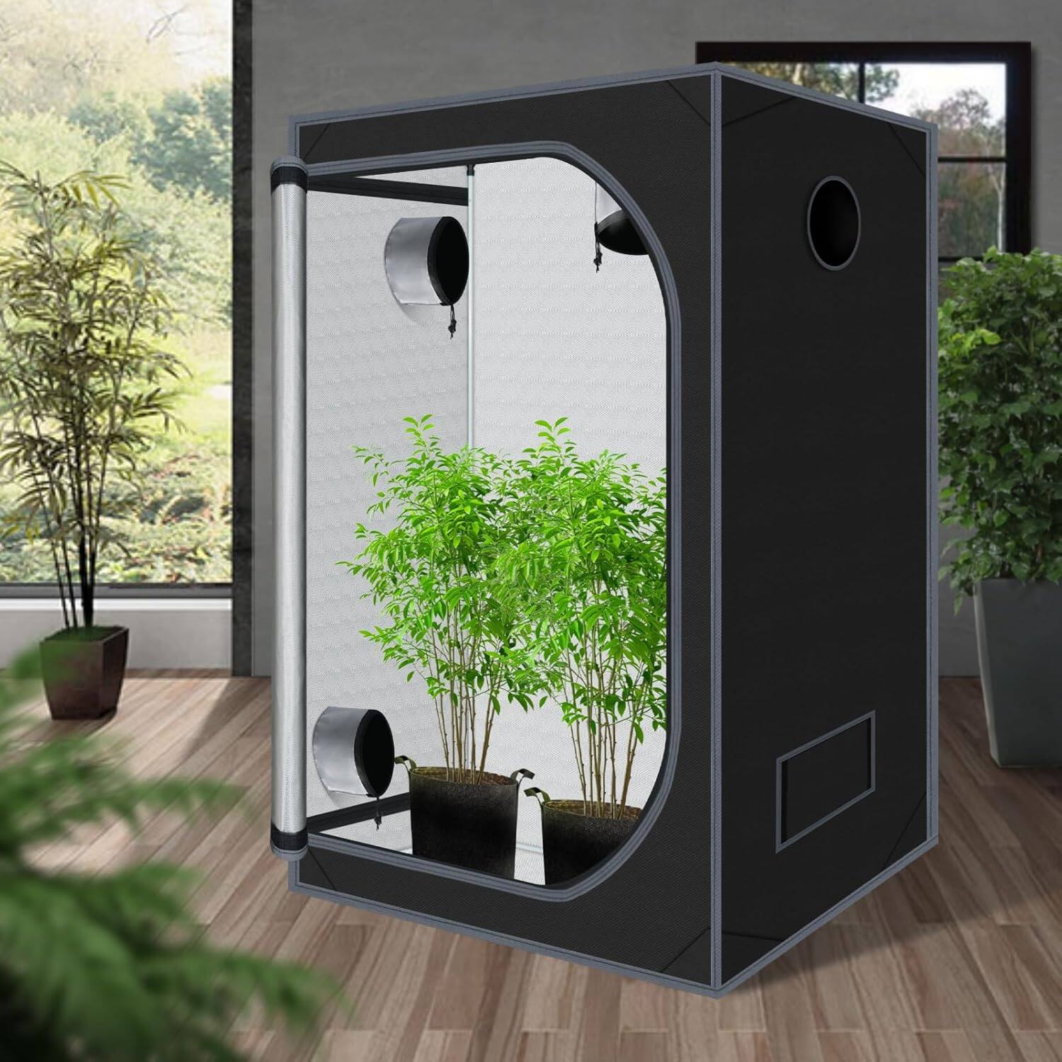 Alt View 1. PAIHOME - 4x4 Grow Tent, 48"x48"x78" High Reflective 600D Mylar Hydroponic Tent for Indoor Plant Growing – No Observation Window.