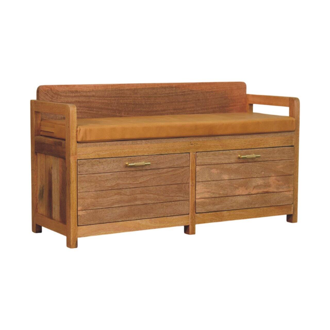 Left. Artisan Furniture - Artisan Furniture Solid Wood Oxford Oak-ish 2 Drawer Storage Bench, Upholstered, 2 Drawers, Brown - Brown.